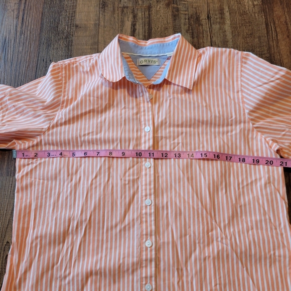 Orvis Orange White Striped Long Sleeve Button Up Shirt - Picture 6 of 7